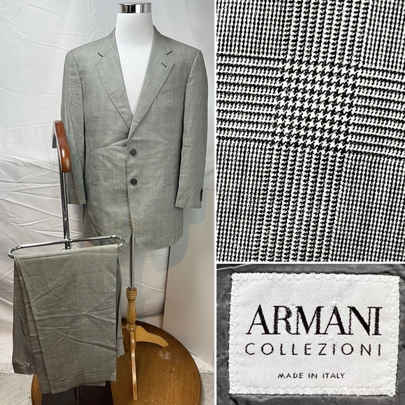 Armani Collezioni 44 Blazer Jacket Houndstooth Plaid 38x29...